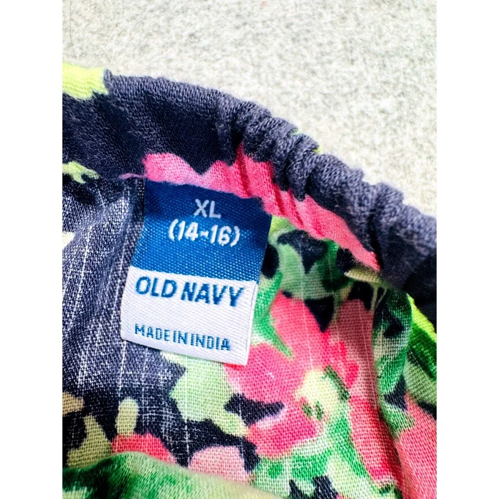 Old Navy Tiered Skirt Girls XL 14-16 Navy Blue Floral Boho Ruffle Knee Length